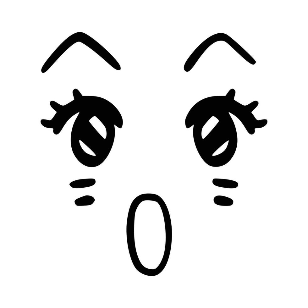 Kawaii's cute face. Manga-style eyes and mouth. Funny cartoon Japanese emoticon in different expressions, mega Big Set. Expression anime character and emoticon face illustration. Background. Print. vector
