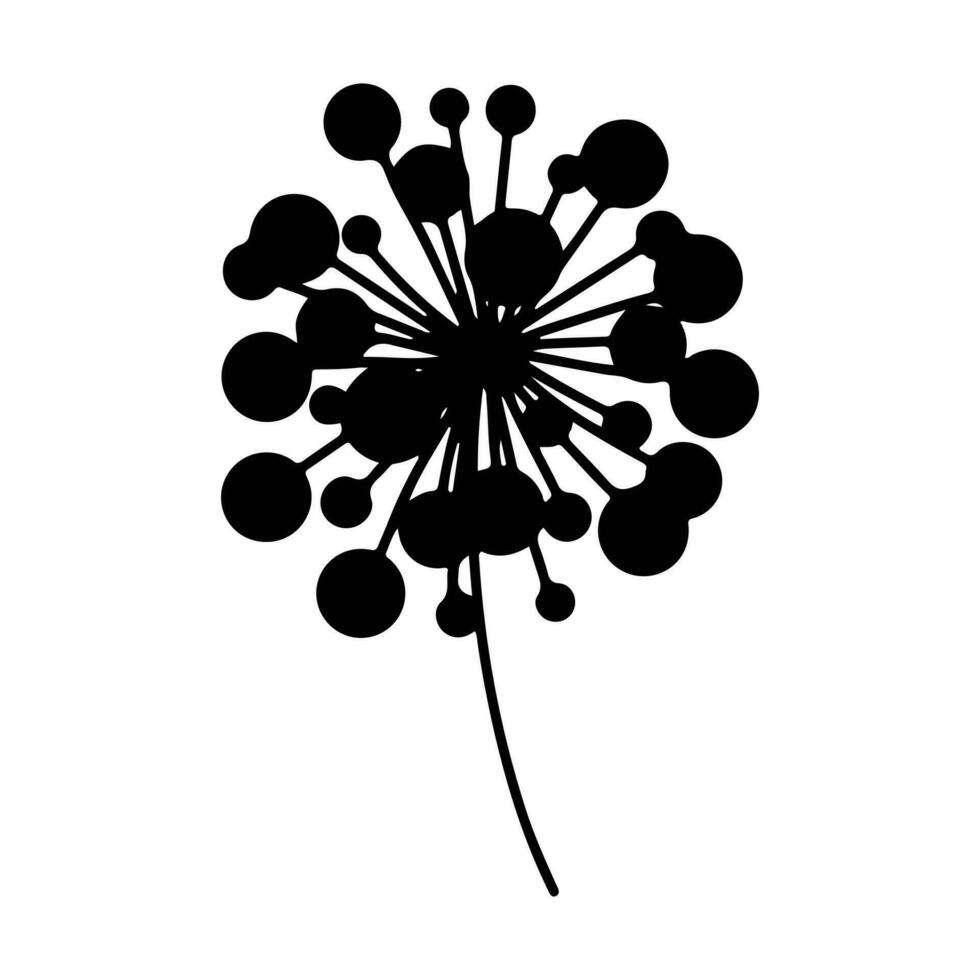 Dandelion flower silhouettes. Spring season blooming blowball flowers doodles vector illustration. Dandelion fluffy nature silhouette