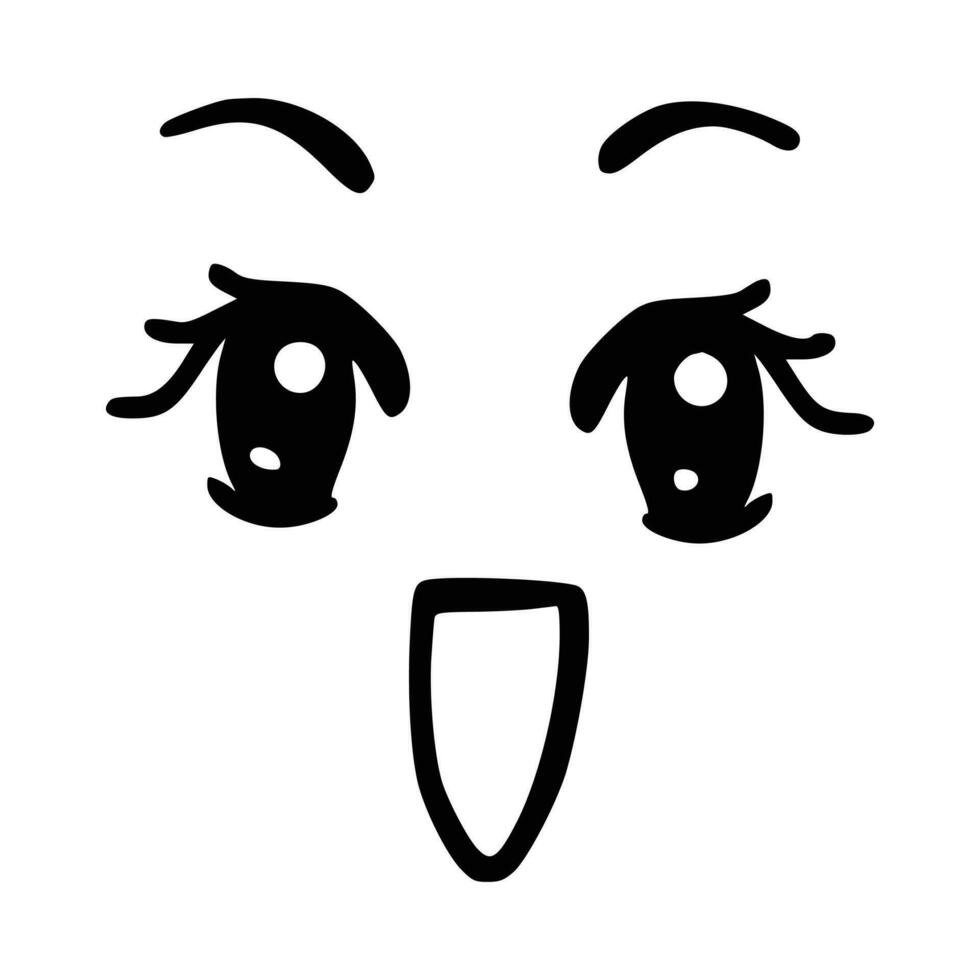 kawaii linda rostro. estilo manga ojos y boca. gracioso dibujos animados japonés emoticon en diferente expresiones, mega grande colocar. expresión anime personaje y emoticon cara ilustración. antecedentes. impresión. vector