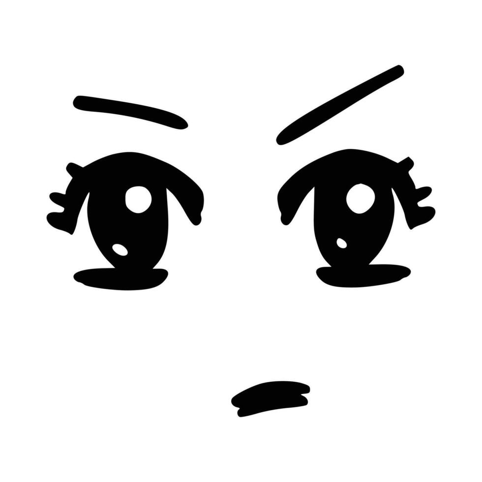 Kawaii's cute face. Manga-style eyes and mouth. Funny cartoon Japanese emoticon in different expressions, mega Big Set. Expression anime character and emoticon face illustration. Background. Print. vector
