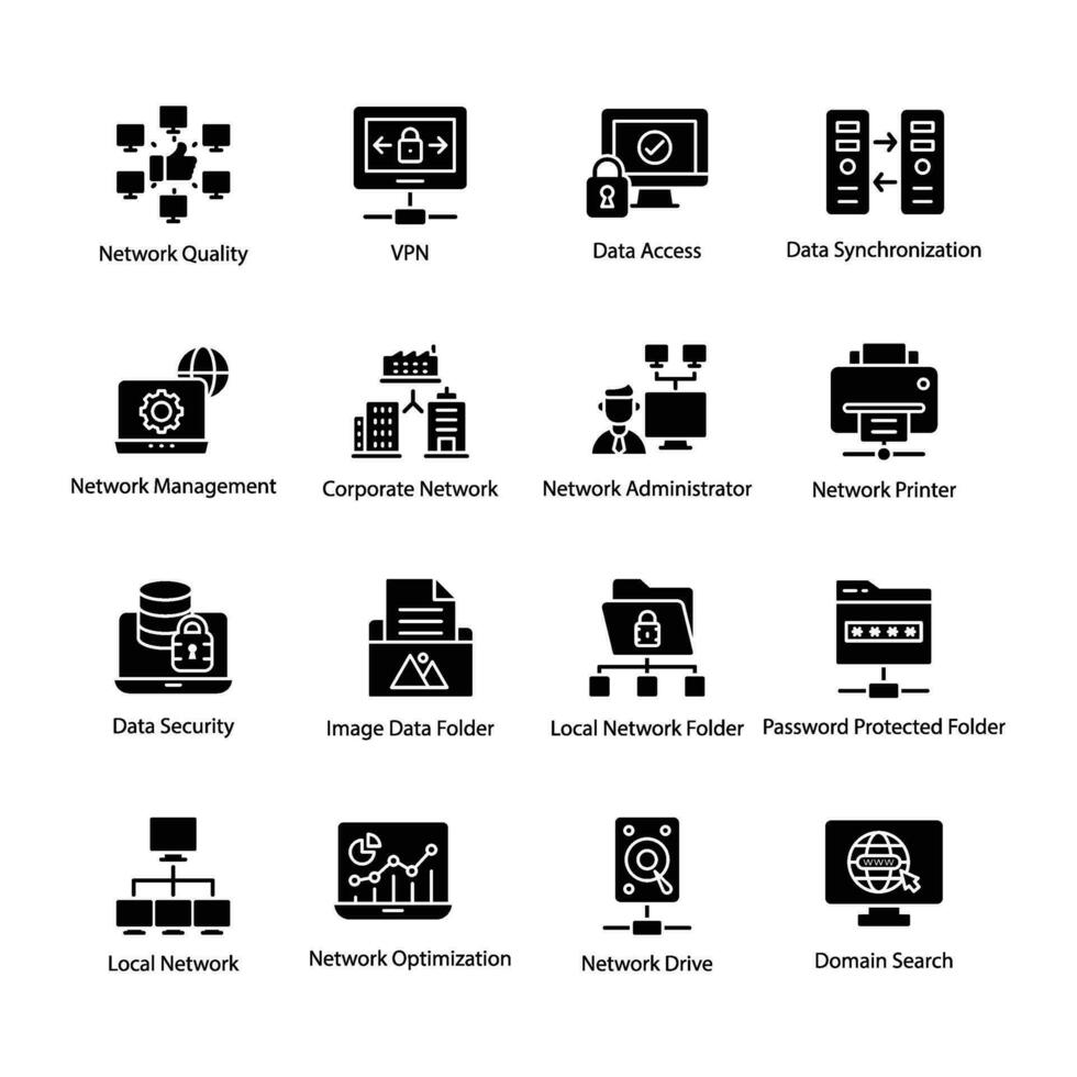 System and Networks Glyph Vector Icons