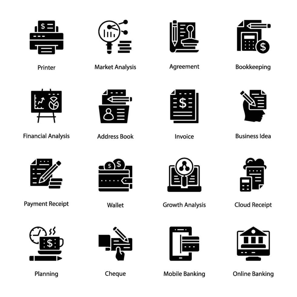 Pack of Accounting and Business Glyph Icons vector