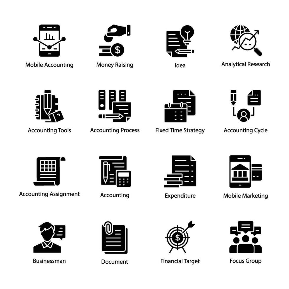 Pack of Accounts and Finance Glyph Icons vector