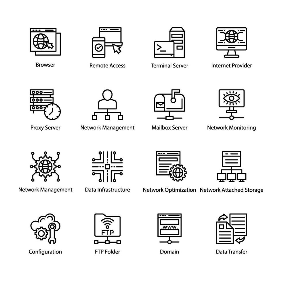 Computer and Web Hosting Line Vector Icons