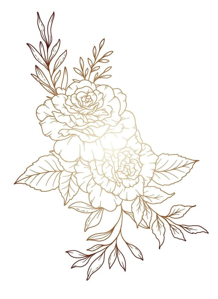 Rosa línea dibujo. negro y blanco floral ramos de flores flor colorante página. floral línea Arte. multa línea Rosa flor ilustración. mano dibujado flores botánico colorante. Boda invitación flores vector