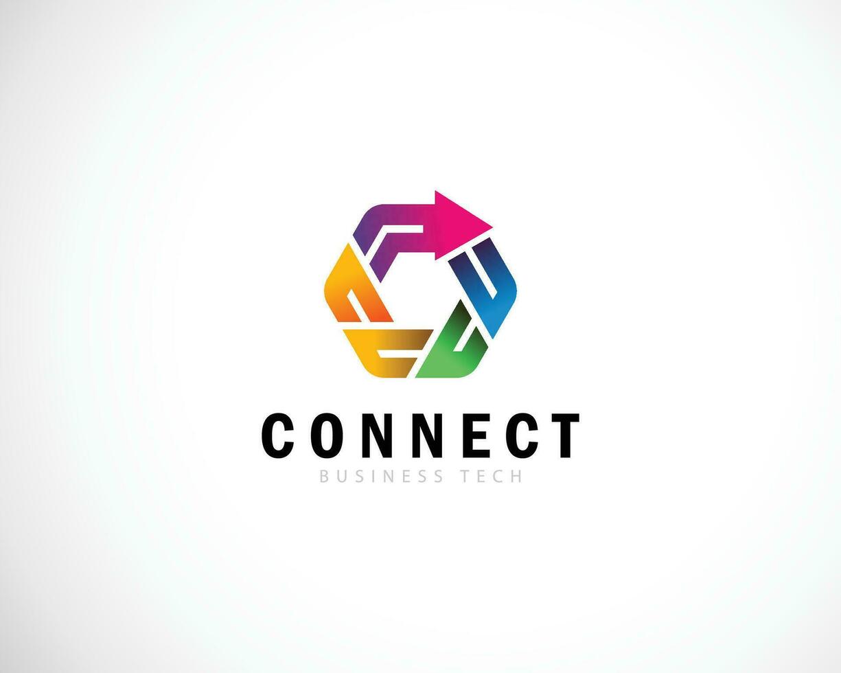 connect logo creative tech hexagon design concept arrow market business finance vector