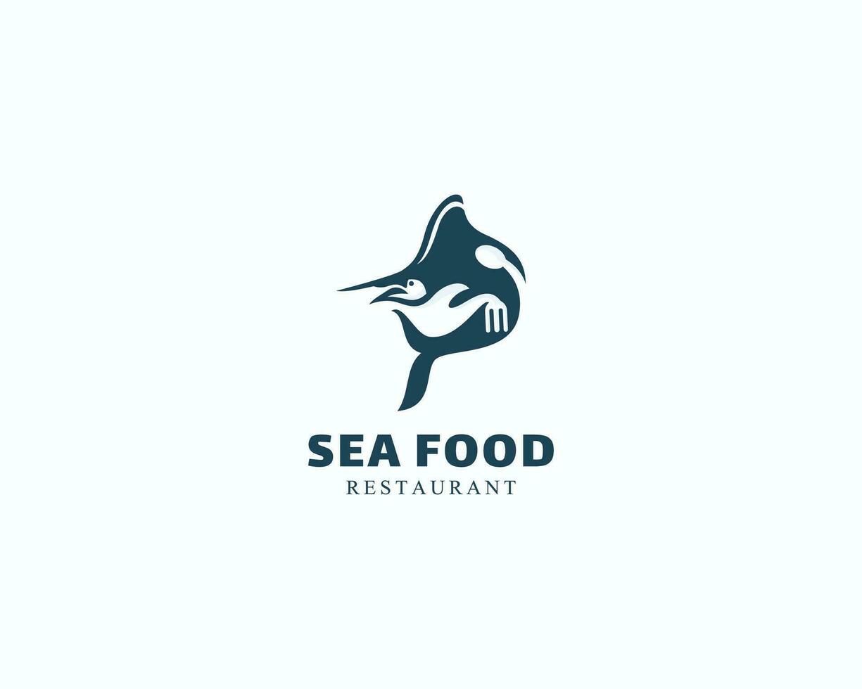 mar comida logo pescado creativo concepto diseño vector