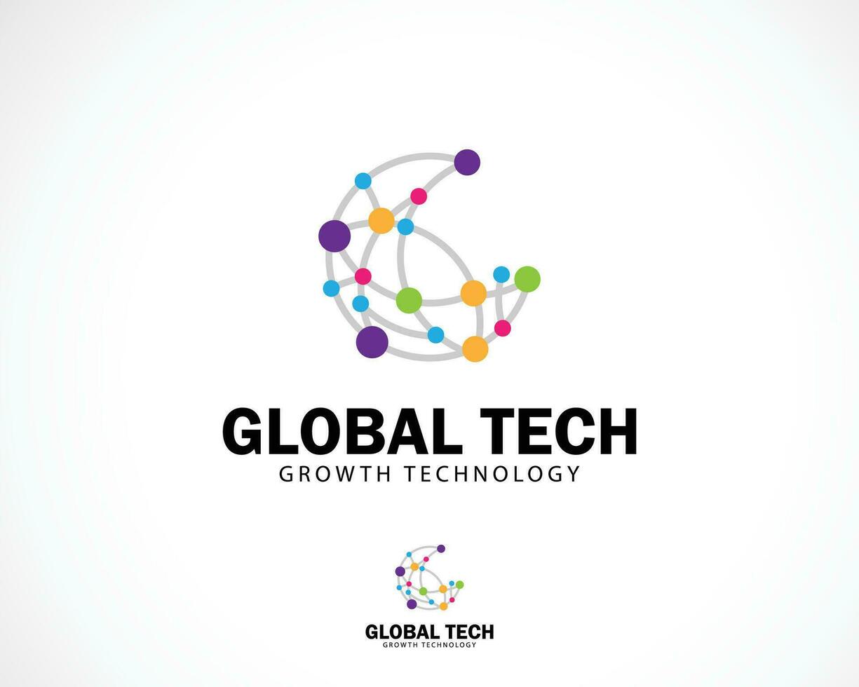 Global tech logo creative science molecule smart connect network design concept vector
