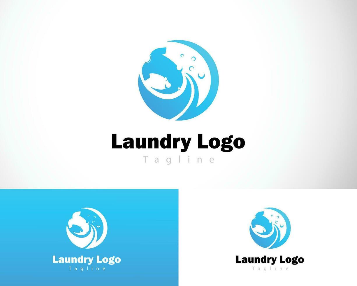 lavandería logo creativo agua soltar ropa limpiar negocio circulo ola vector