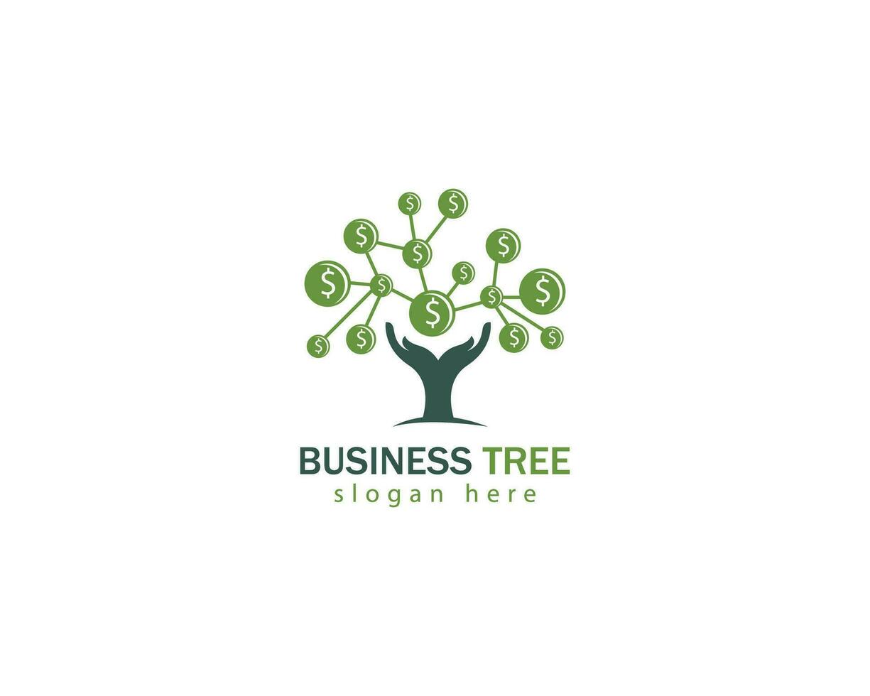negocio árbol logo creativo concepto dinero mano cuidado Finanzas vector