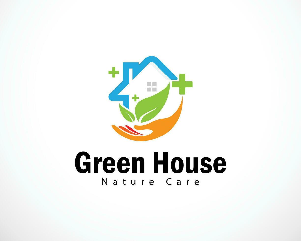 verde casa logo creativo naturaleza salud herbario cuidado símbolo mano diseño concepto vector