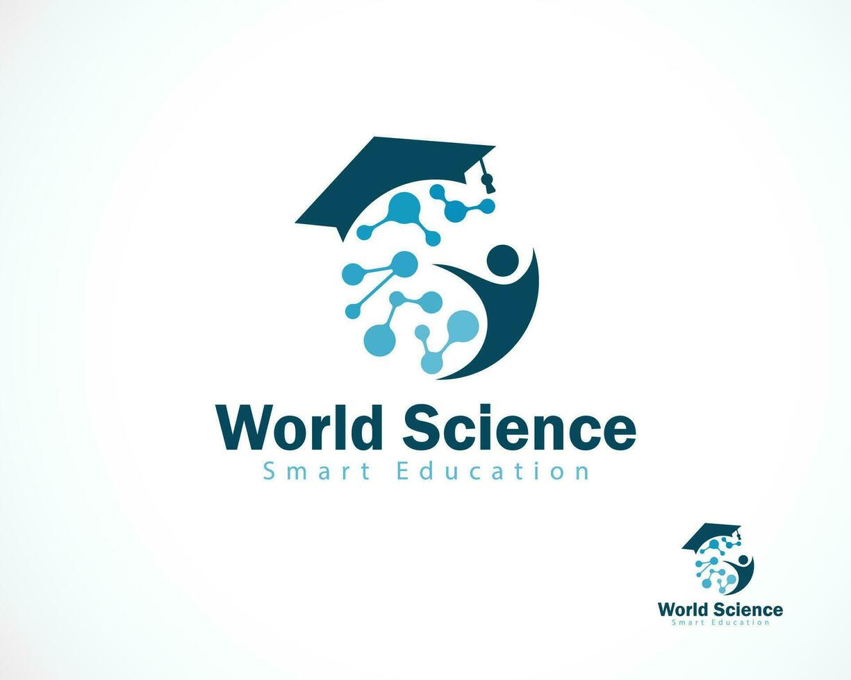world science logo creative smart education molecule globe design concept vector