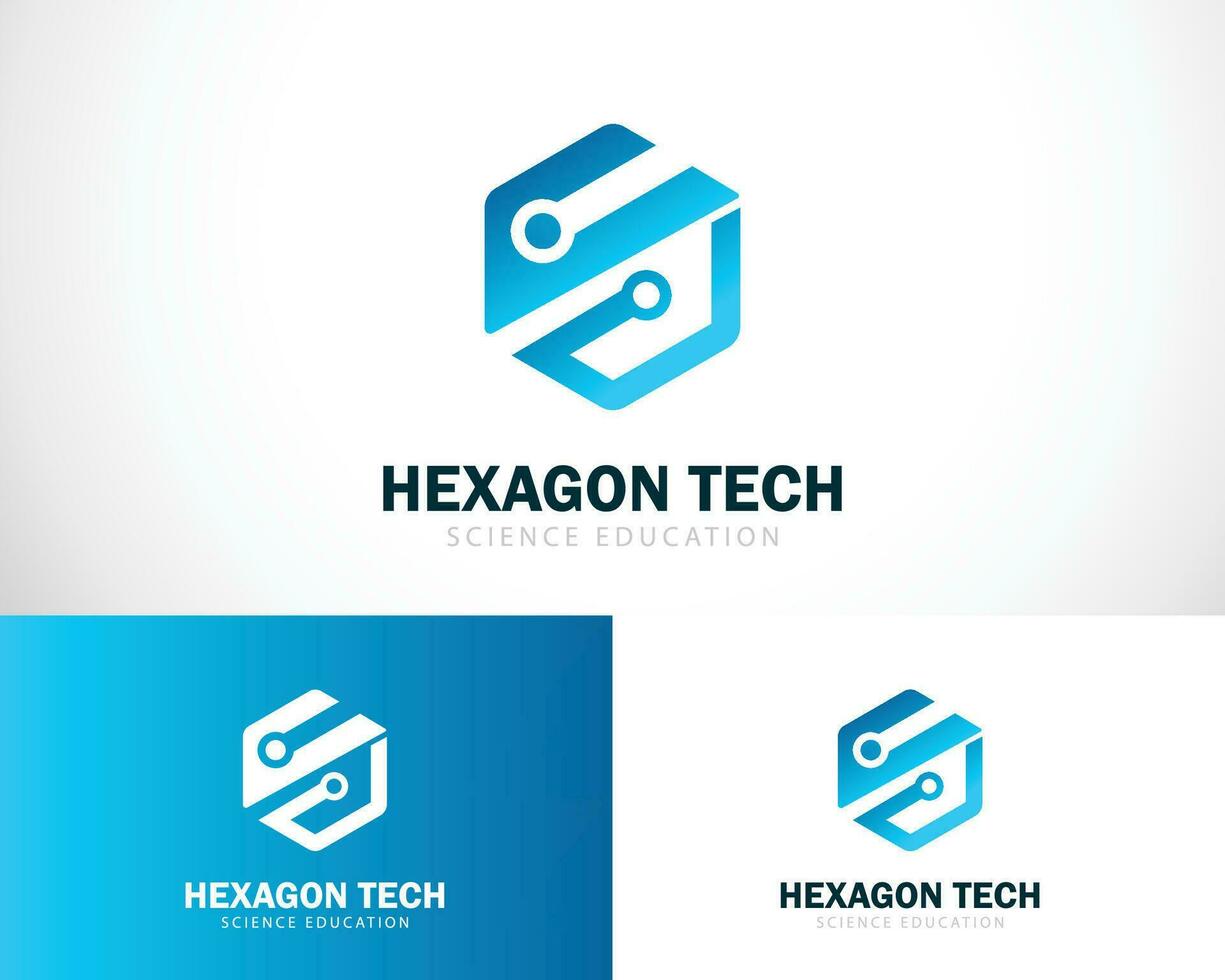 hexagon tech logo creative science connect education lab molecule network vector