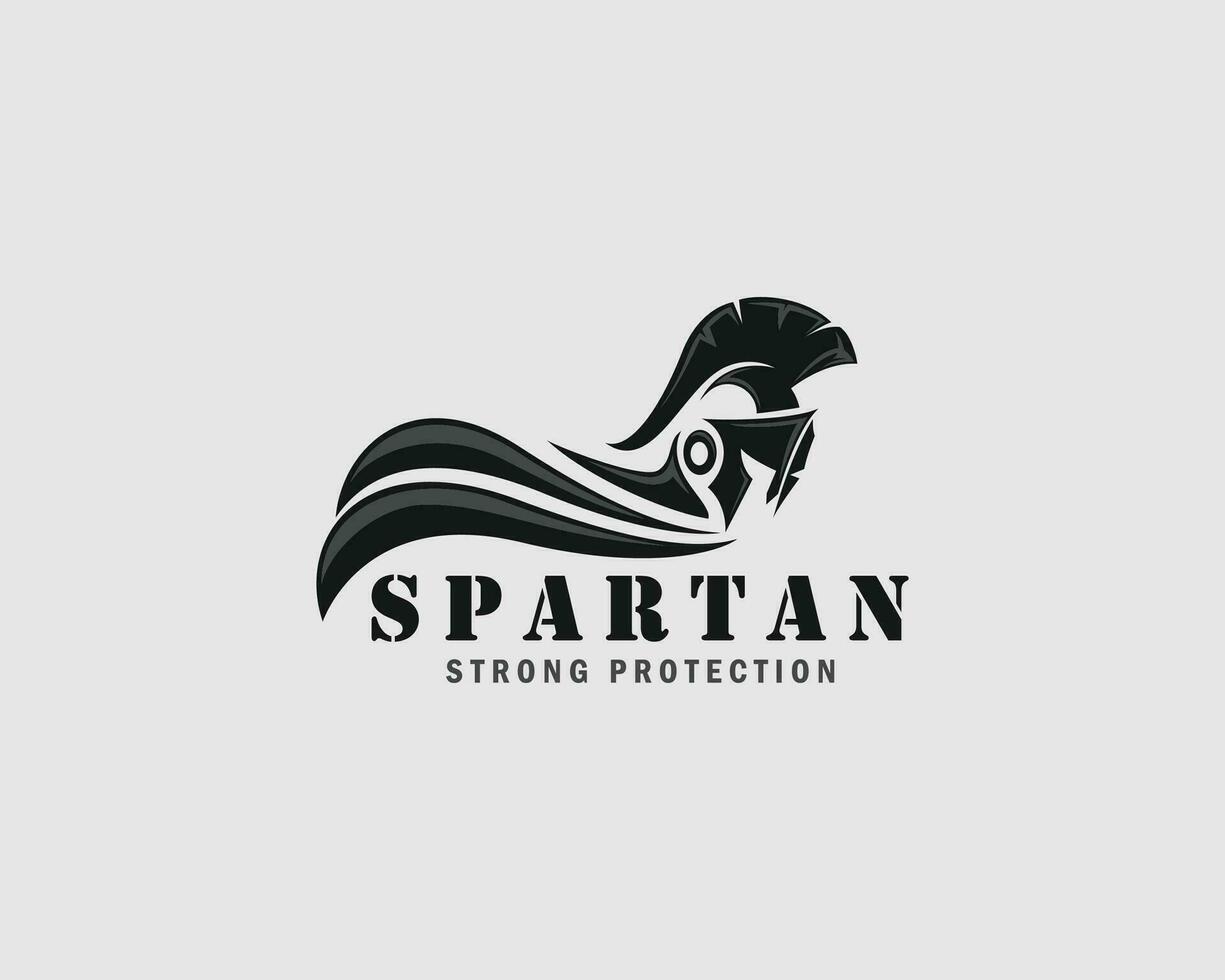 espartano logo creativo diseño concepto proteger fuerte casco proteccion negro vector hombre