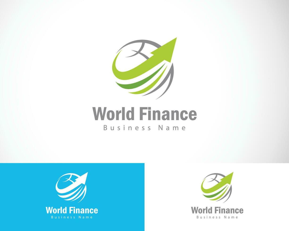 mundo Finanzas logo creativo flecha invertir negocio globo diseño concepto vector