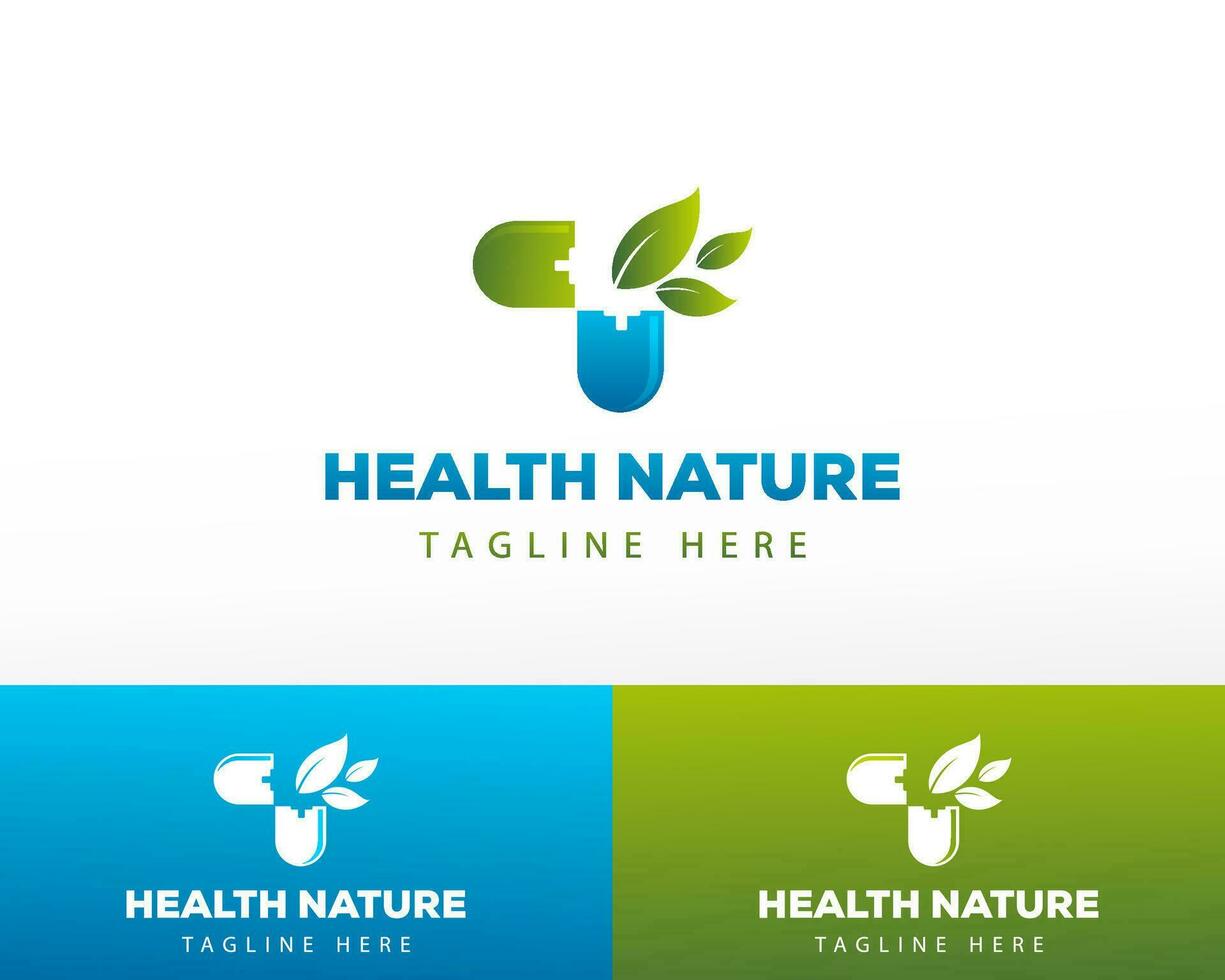 nature health logo medical logo capsule logo health logo line creative logo vector
