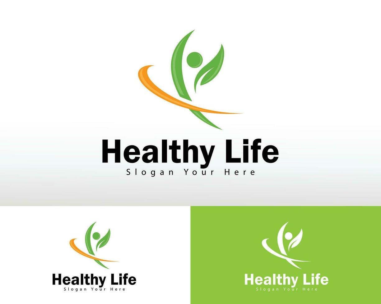 sano vida logo creativo diseño concepto personas y hoja ,yoga logo vector
