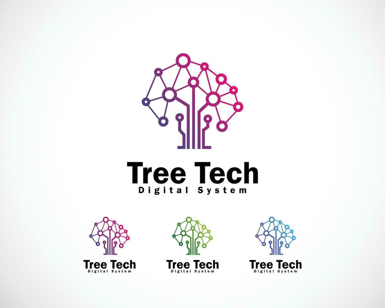 tree tech logo creative network brain smart innovation icon design connect network business vector
