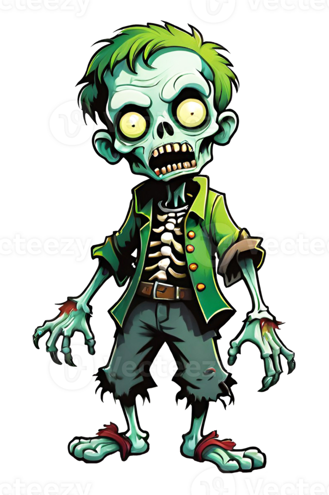 AI generated Zombie cartoon character isolated on transparent background png