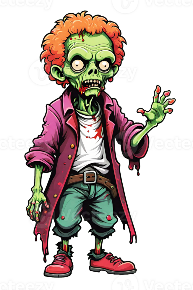 AI generated Zombie cartoon character isolated on transparent background png