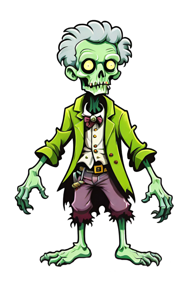 AI generated Zombie cartoon character isolated on transparent background png