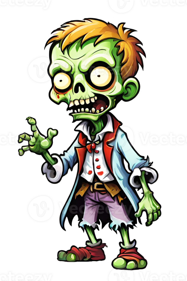 AI generated Zombie cartoon character isolated on transparent background png