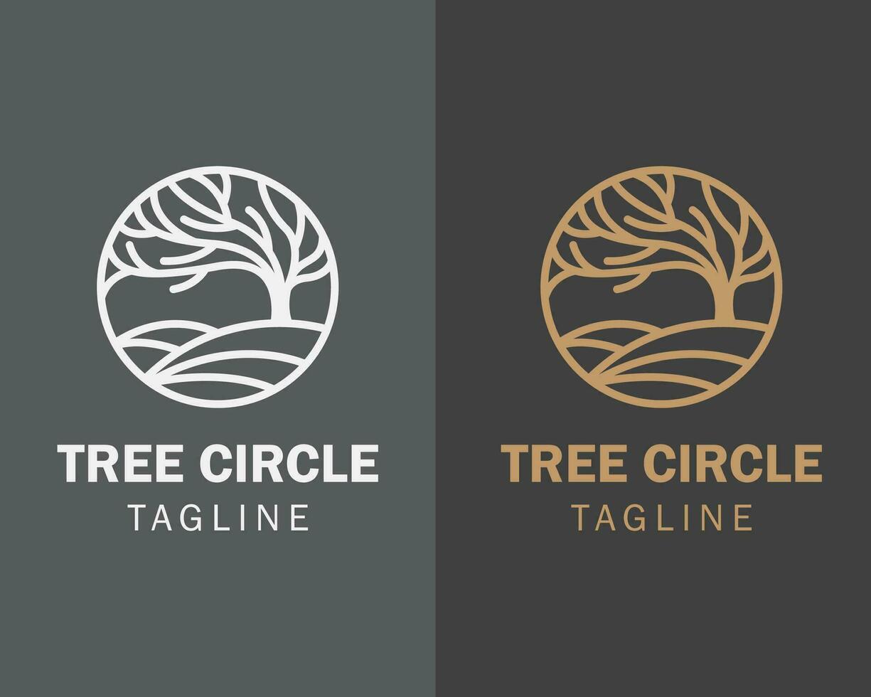 tree circle logo creative emblem tree line art tree vector