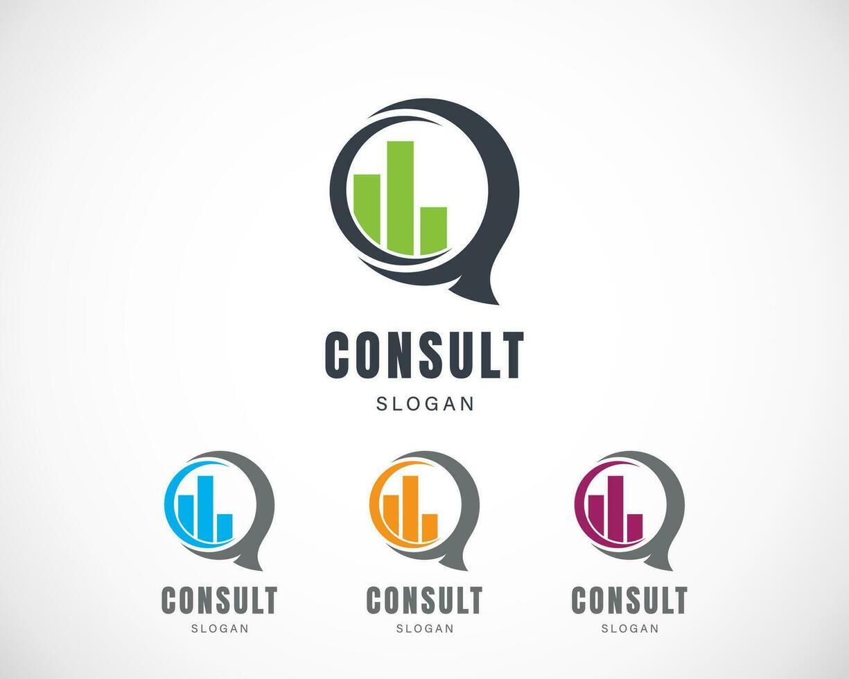 Business consulting logo template. Speech bubble and growth graphic vector design. Consult the logotype
