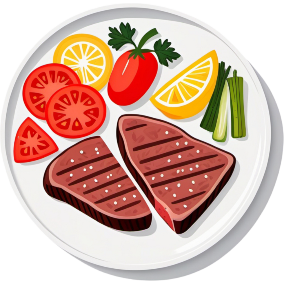 AI generated steaks and vegetables on white plate. AI Generative png