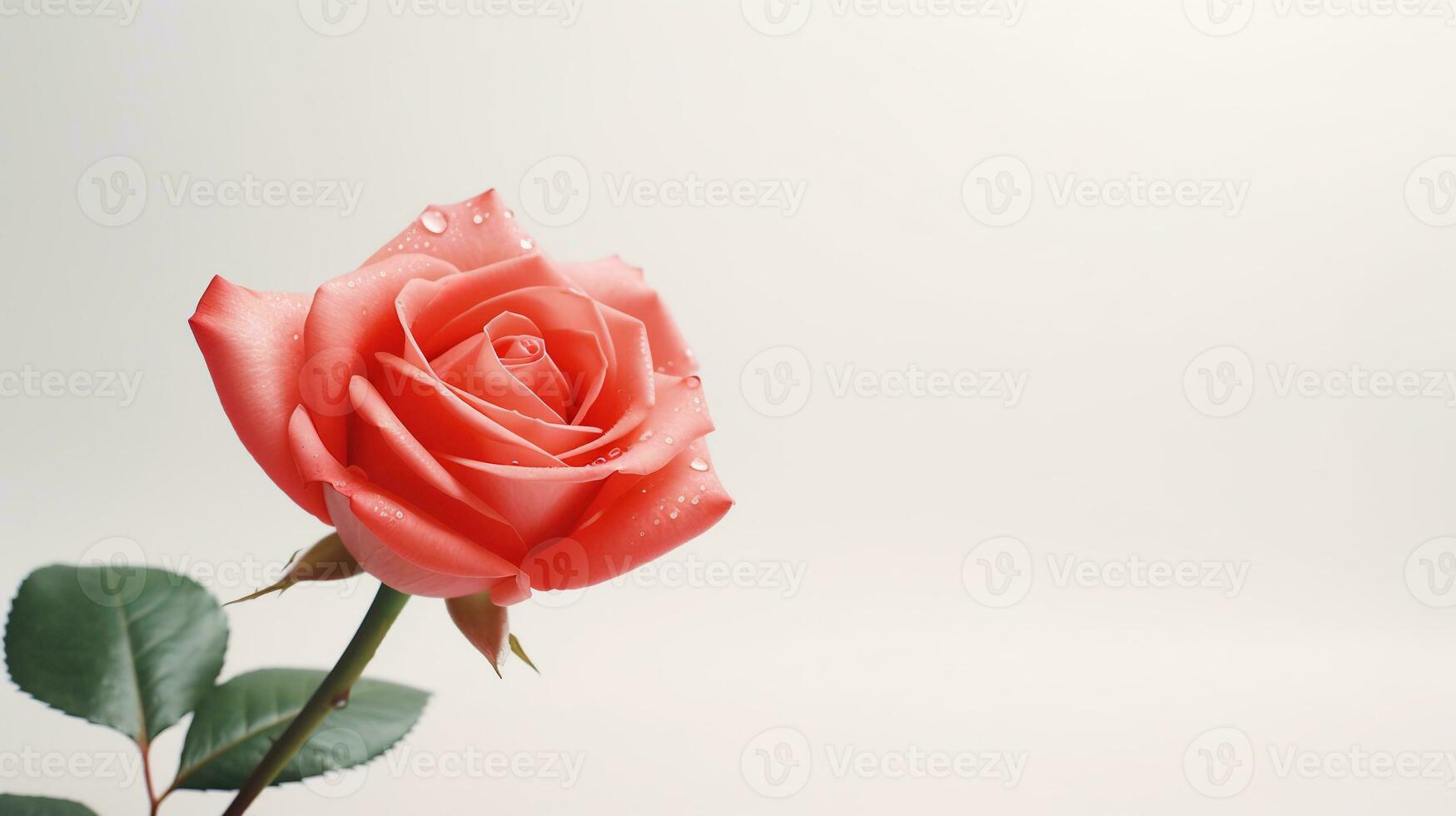 AI generated Rose on White Background with Copy Space. Presentation, Wallpaper, Love, Valentine, Flower photo