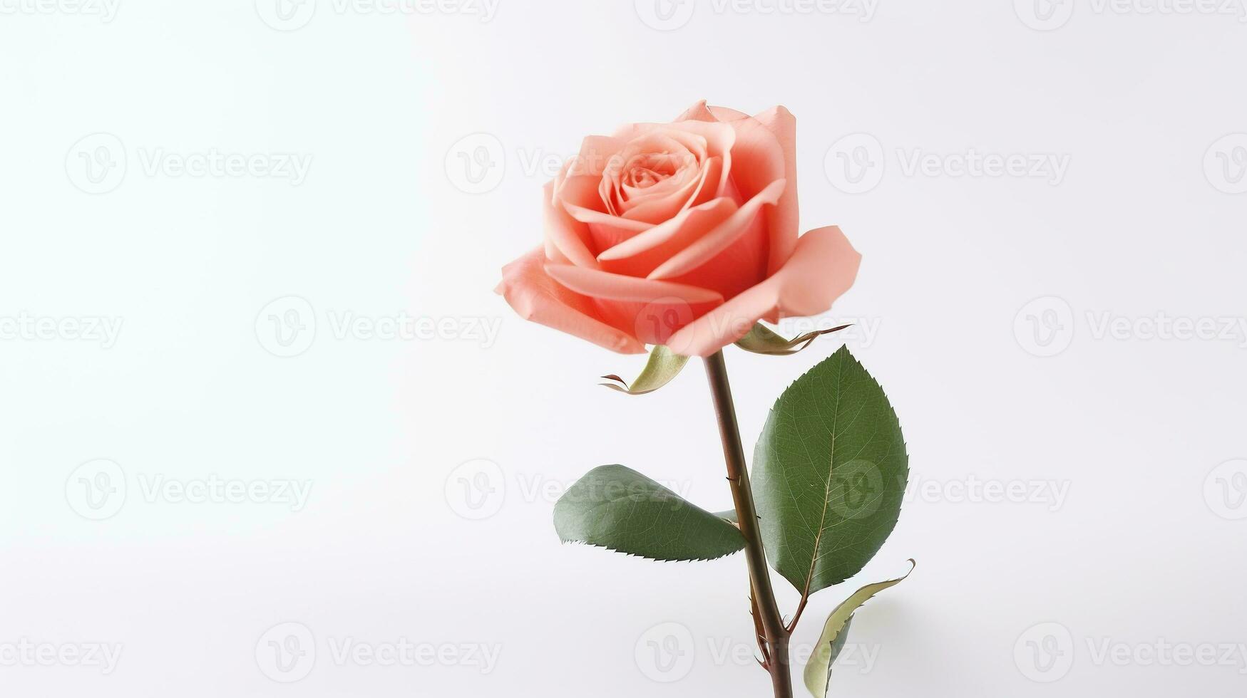 AI generated Rose on White Background with Copy Space. Presentation, Wallpaper, Love, Valentine, Flower photo