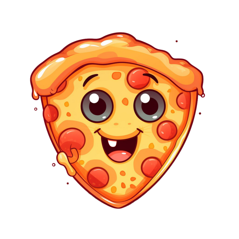 AI generated cartoon pizza slice with eyes and smile on a transparent background png