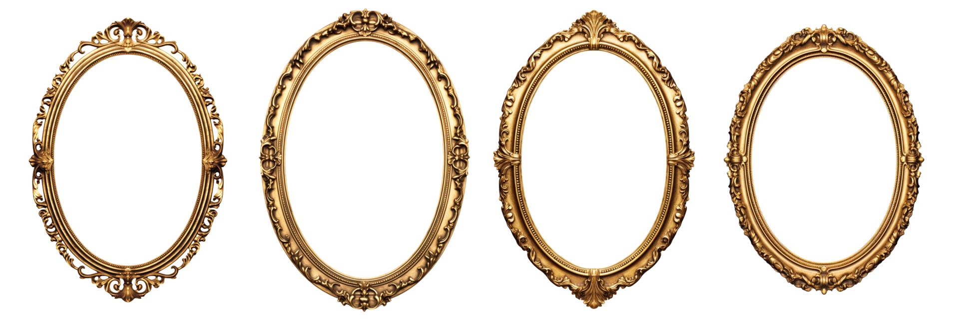 AI generated golden oval frames on transparent background png