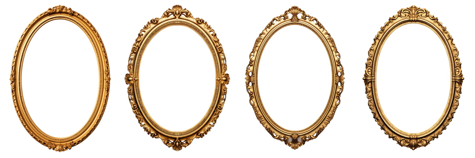 AI generated golden oval frames on transparent background png