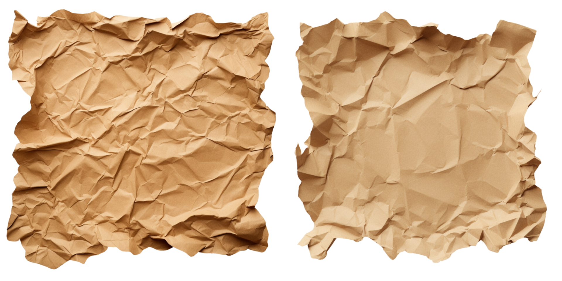AI generated two pieces of crumpled paper on a transparent background png