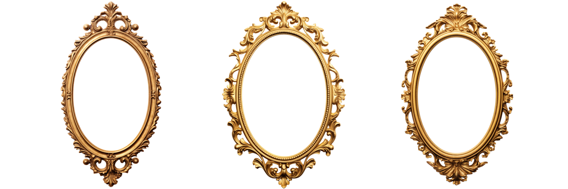 AI generated golden oval frames on transparent background png