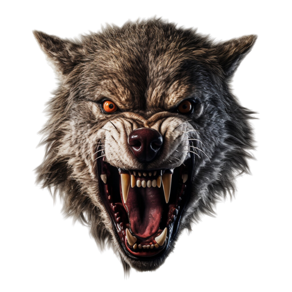 AI generated wolf head with open mouth on transparent background png