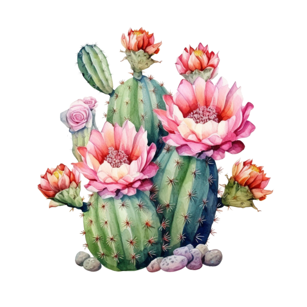 AI generated cactus flowers and cactus plants with flowers on transparent background png