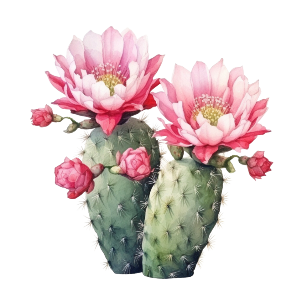 AI generated cactus flowers and cactus plants with flowers on