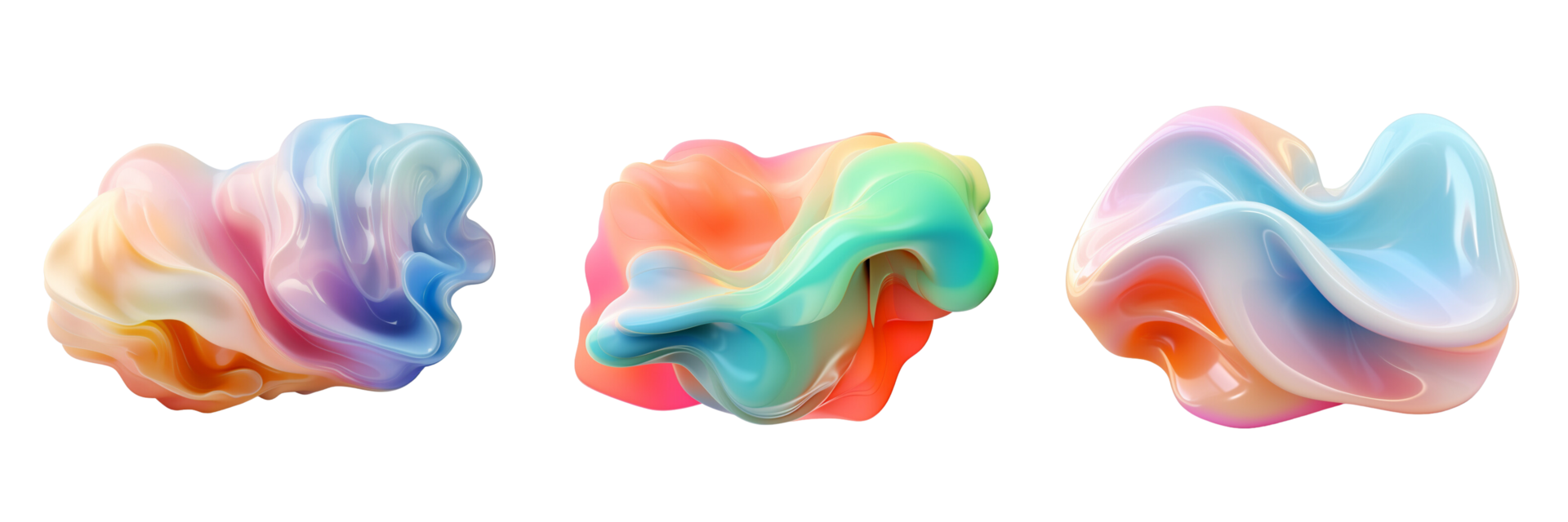 AI generated three different colored liquid waves on a transparent background png