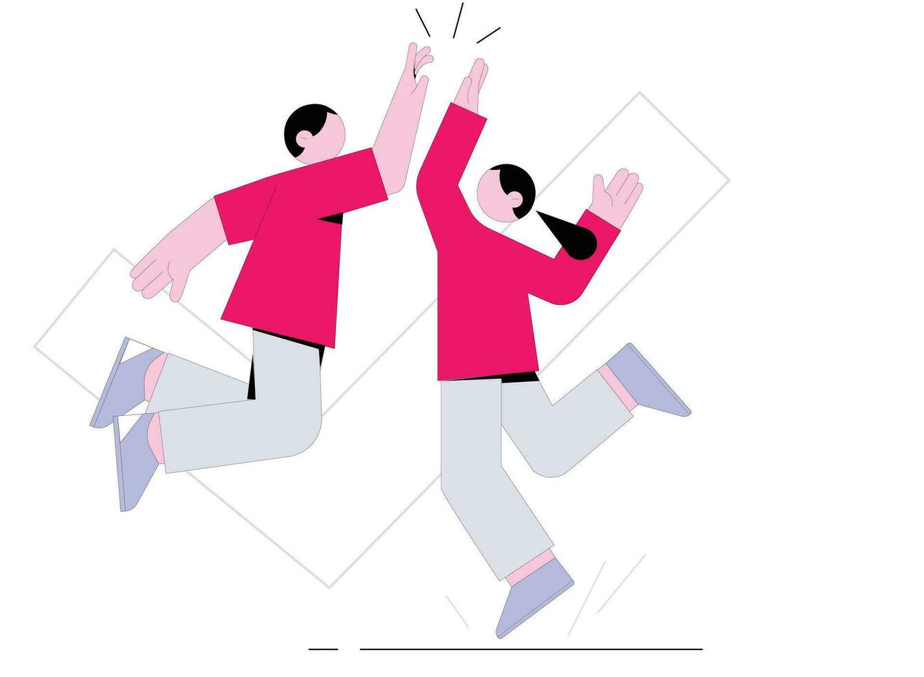 Vector illustration of a happy couple jumping in the air. Flat style.