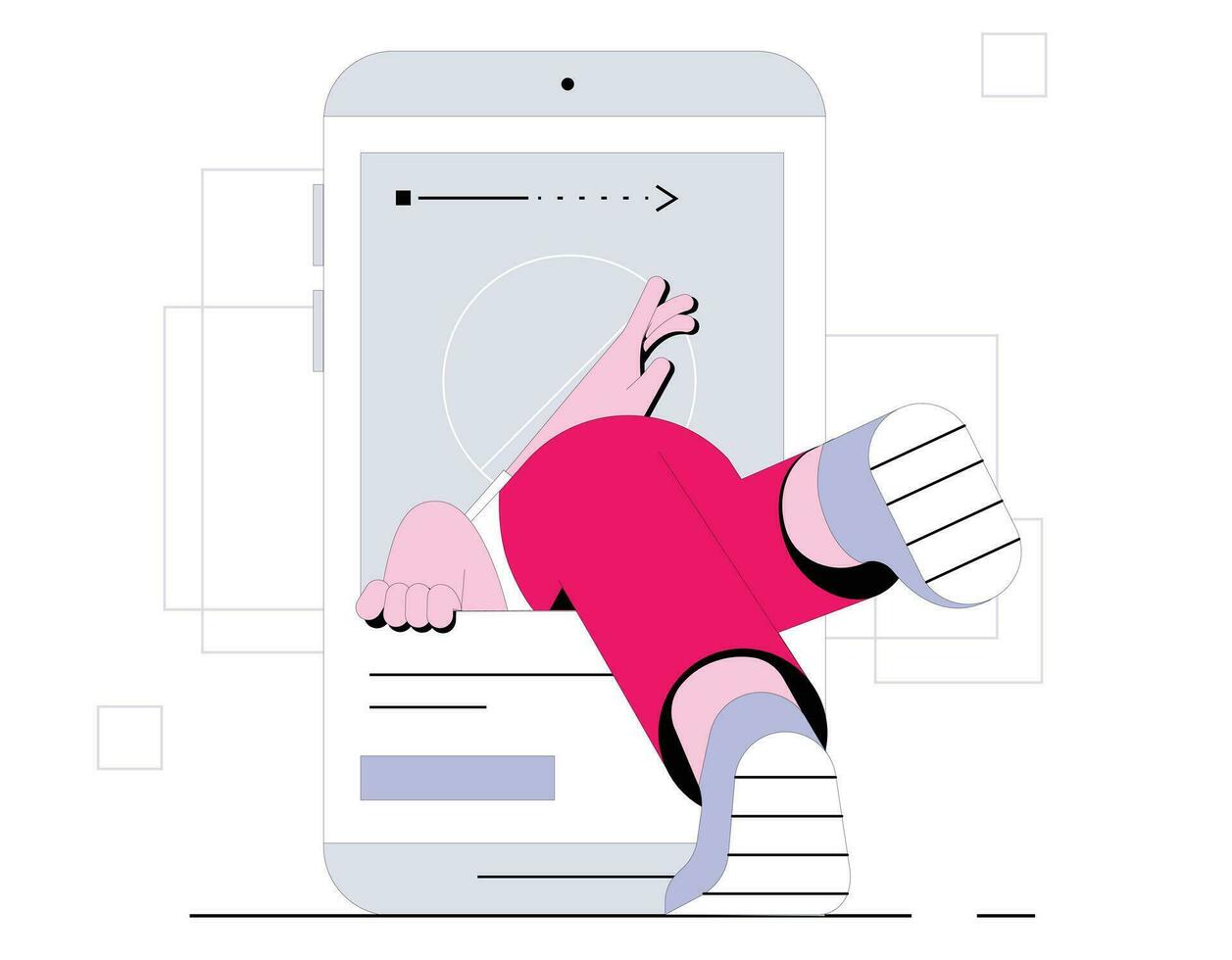 Woman is lying on the phone screen. Vector illustration in flat style