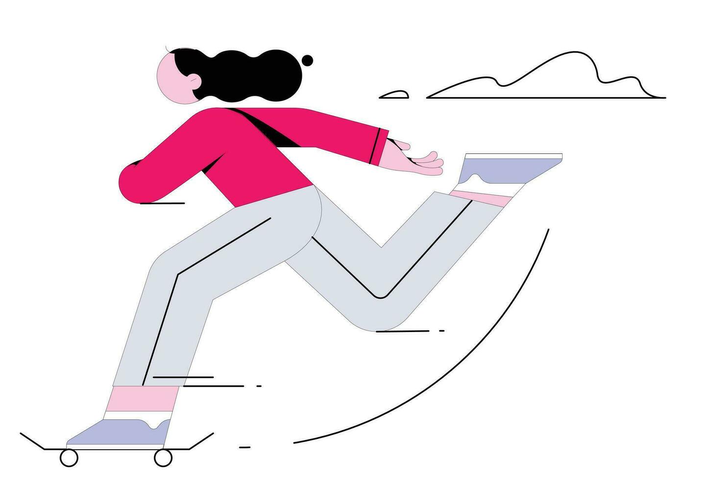 woman riding a skateboard on the stairs. vector