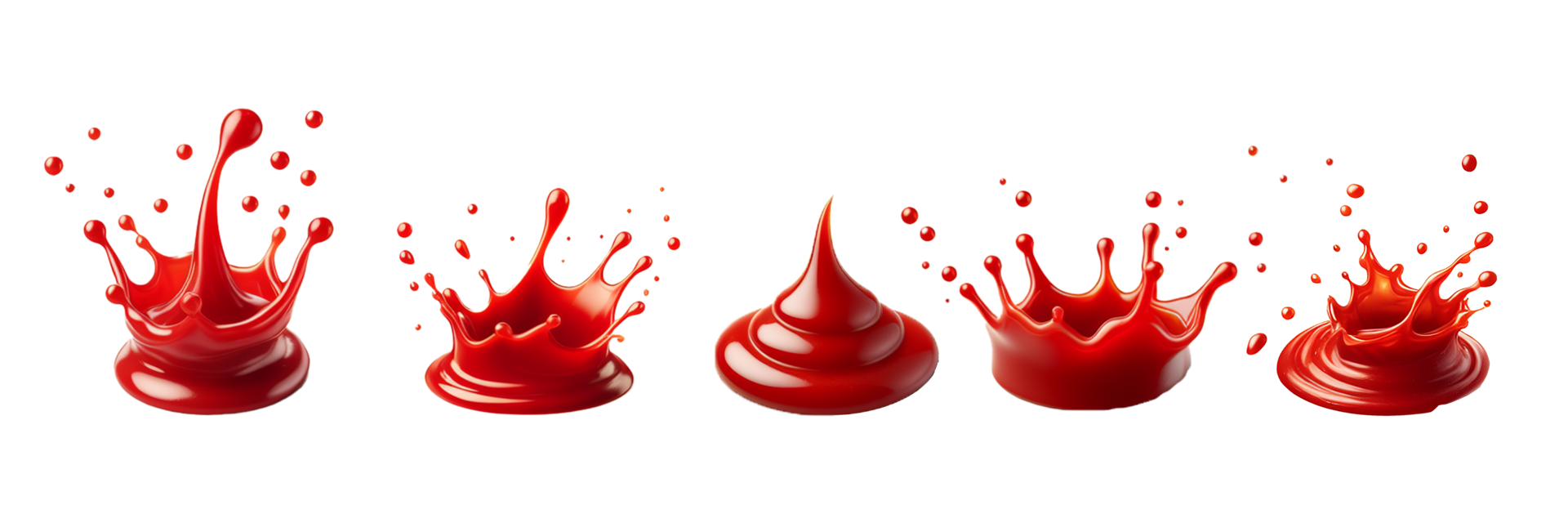 ai généré une ensemble de rouge gouttes et éclaboussures de ketchup ou sauces isolé sur une transparent Contexte png