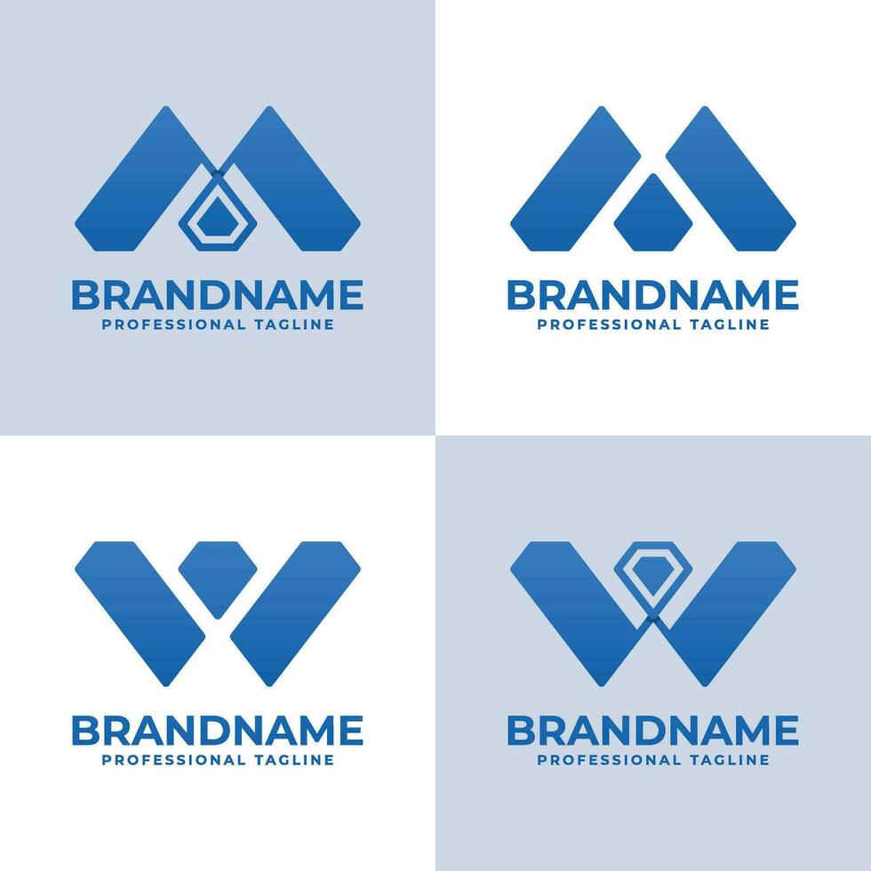 Letter M and W Diamond Logo Set, suitable for business related to Diamond with M or W initial vector