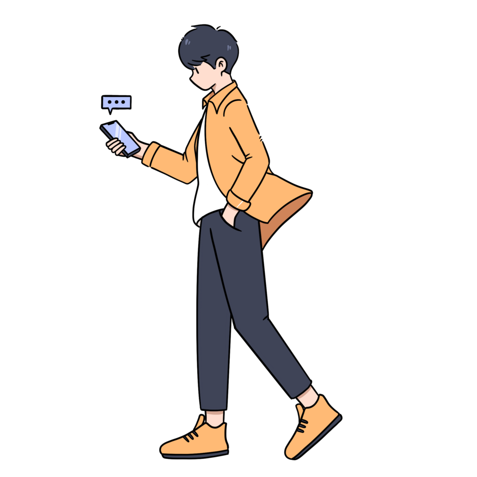 man holding cellphone while walking png