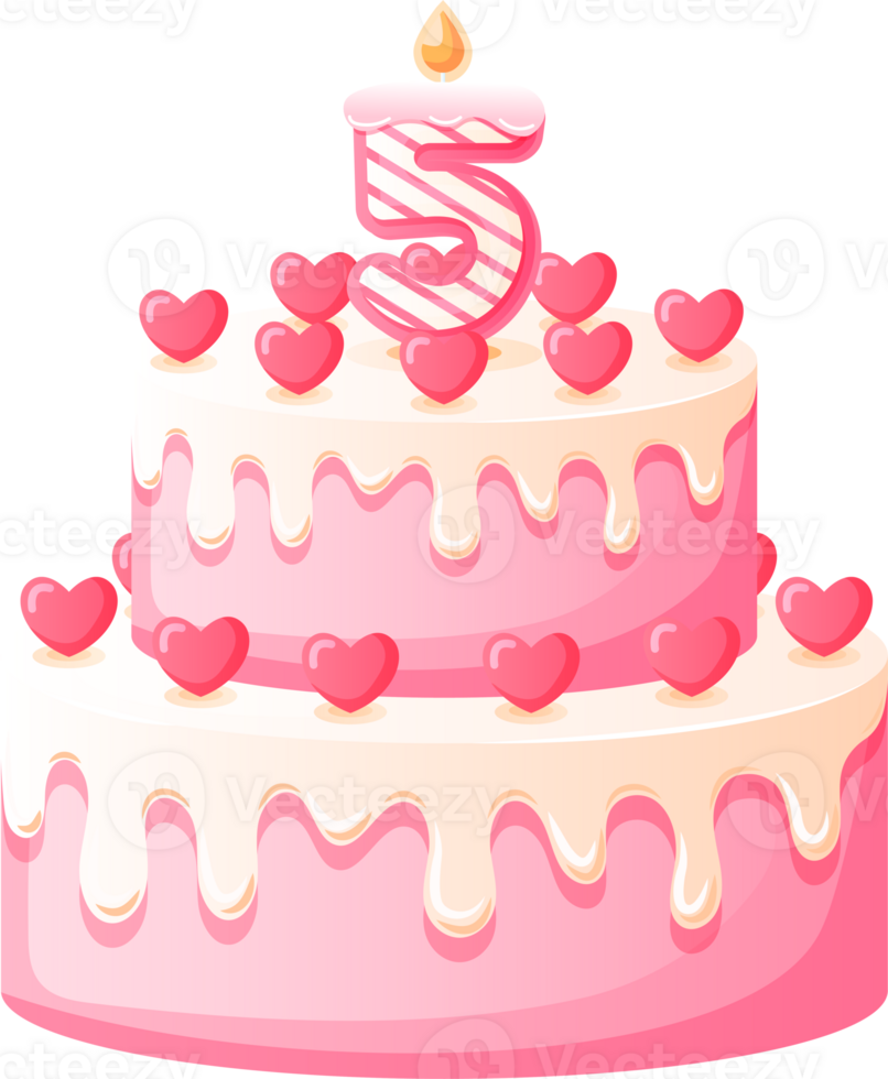 Love Birthday Cake with Candle Number 5 png
