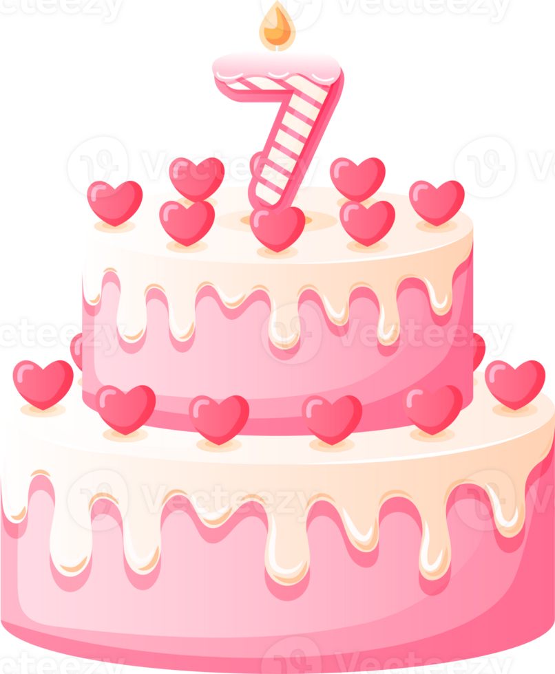 Love Birthday Cake with Candle Number 7 png