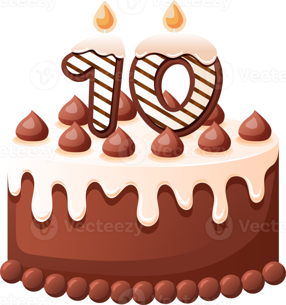 Chocolate Birthday Cake With Candle Number 10 png