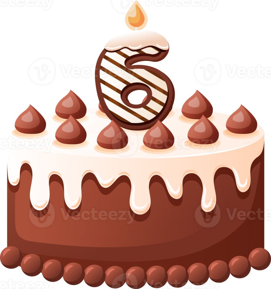 Chocolate Birthday Cake With Candle Number 6 png